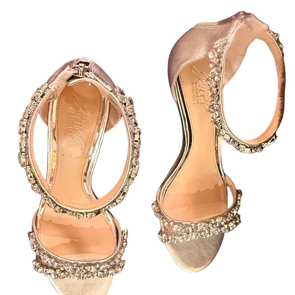 Badgley Mischka Silver Embellished Strappy Heeled Sandals Women's Size 8.5 - Picture 2 of 10